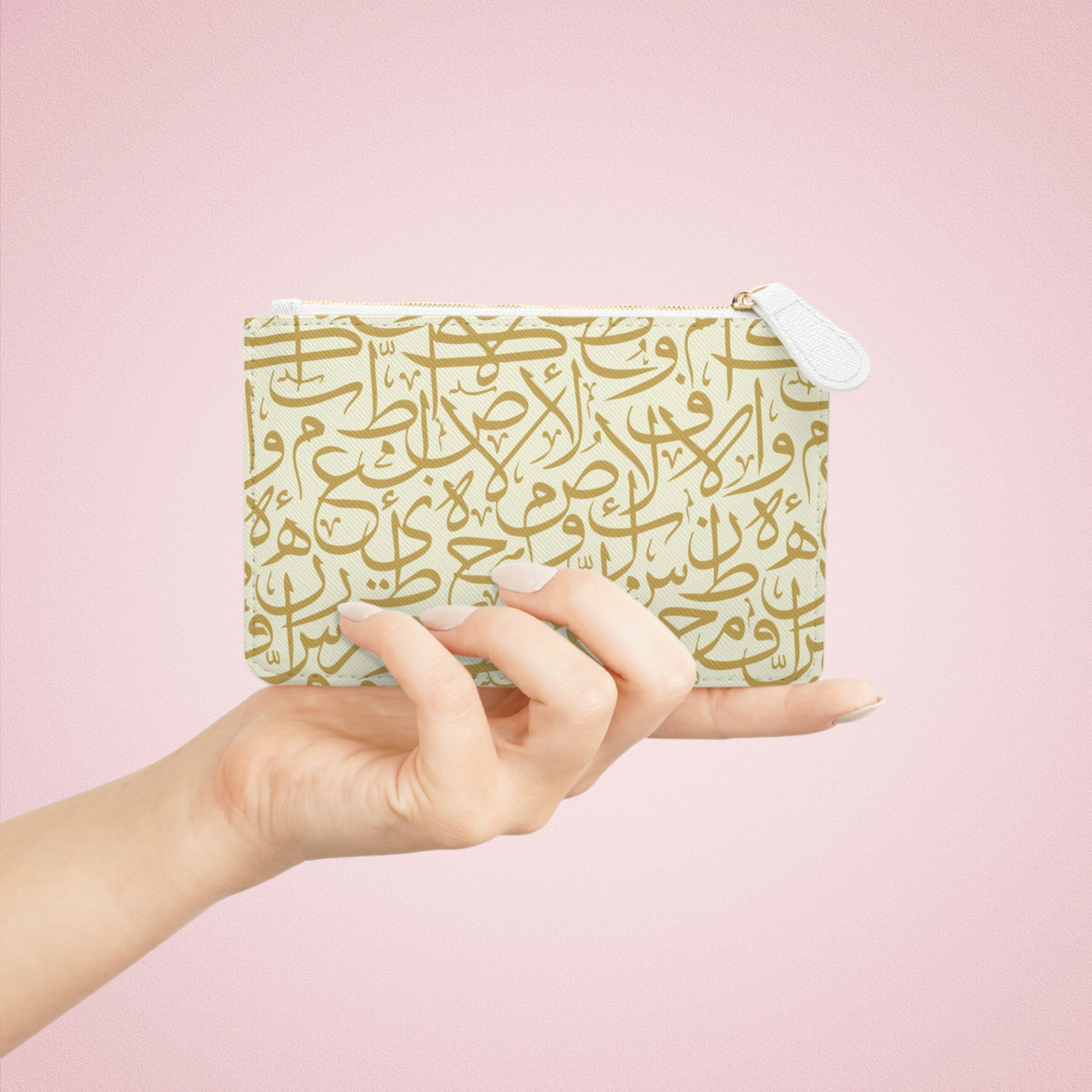 Beige and Gold Arabic Letters Mini Clutch Bag