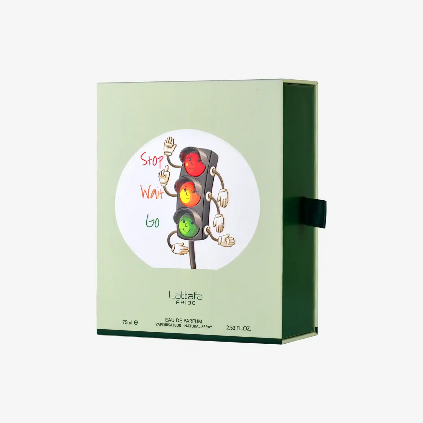 Lattafa Pride Eau de Parfum box with cartoon traffic light design and color signals