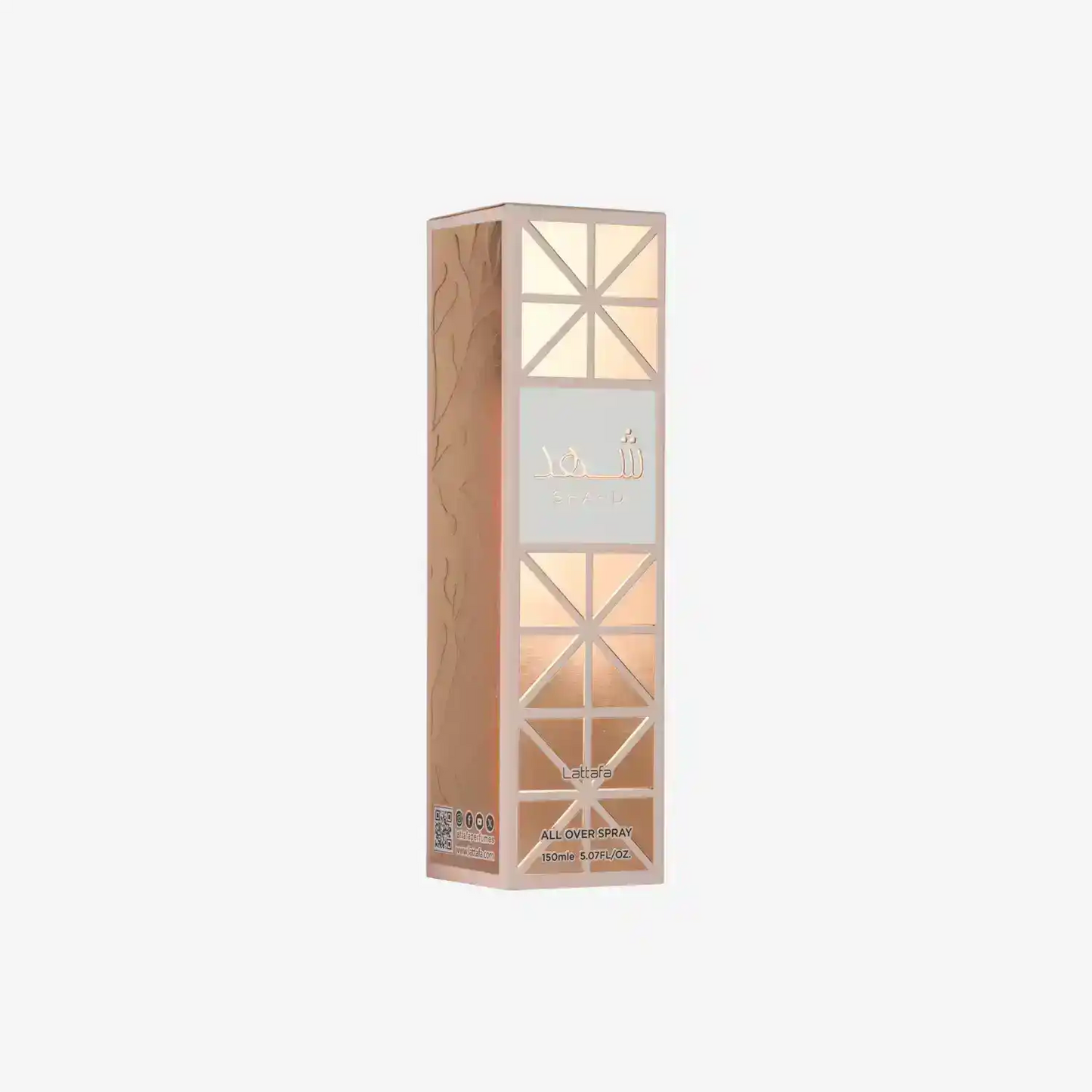 Elegant Lattafa Shaad all over spray box with Middle Eastern geometric design, 150ml