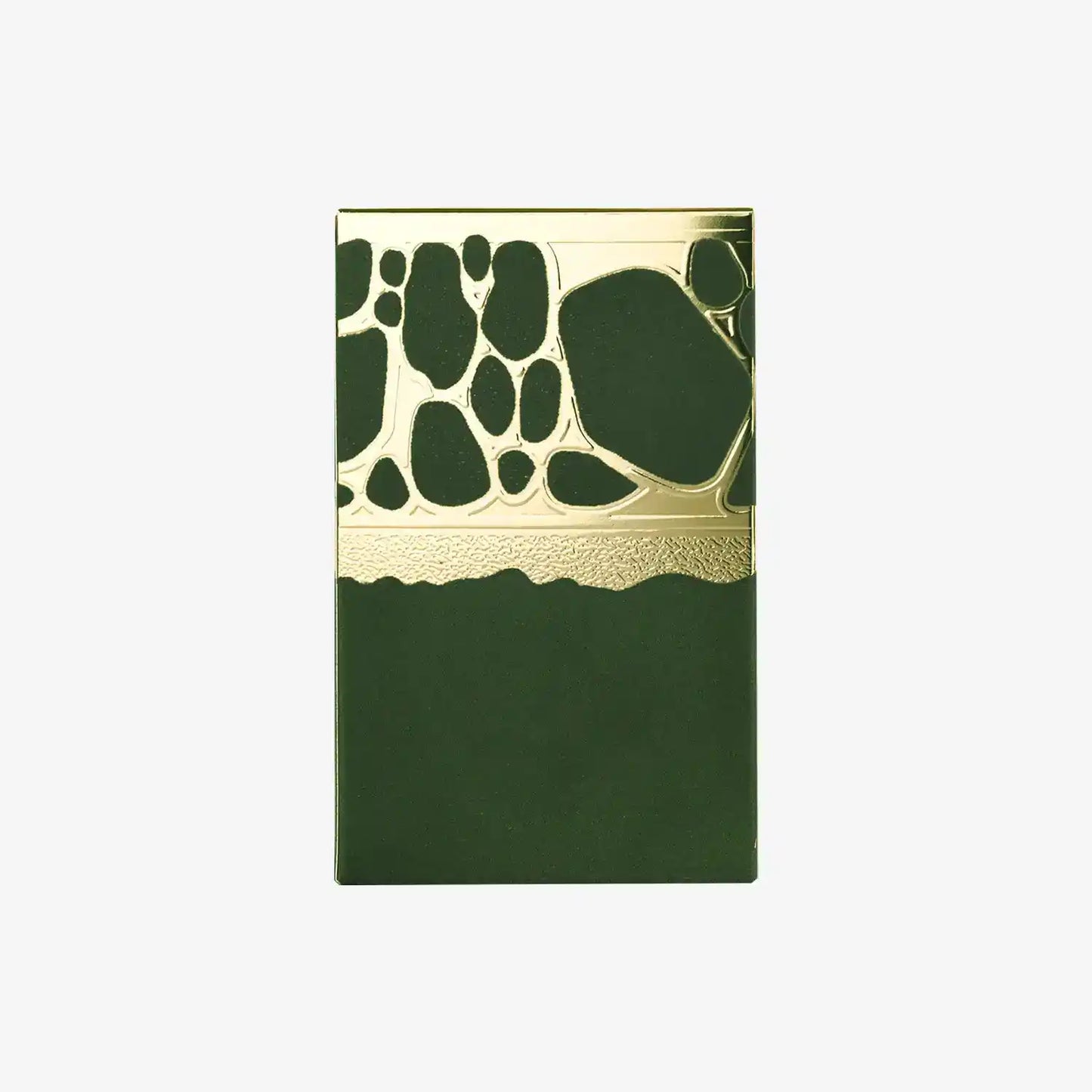 Elegant green and gold notebook with abstract Middle Eastern design on the cover