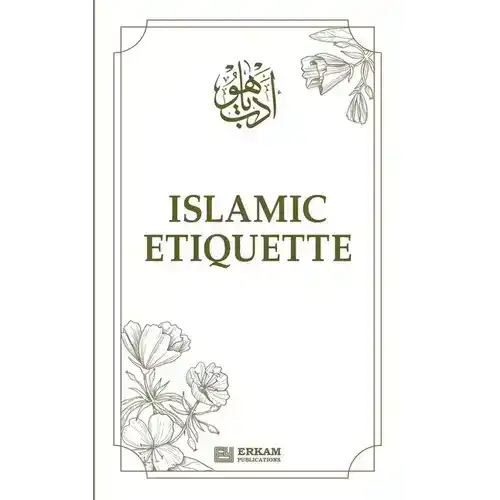 Book cover titled Islamic Etiquette with floral illustrations and Erkam Publications logo