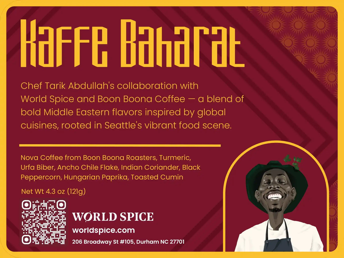 Kaffe Baharat spice blend with Middle Eastern flavors, Chef Tarik Abdullah, World Spice, Boon Boona Coffee