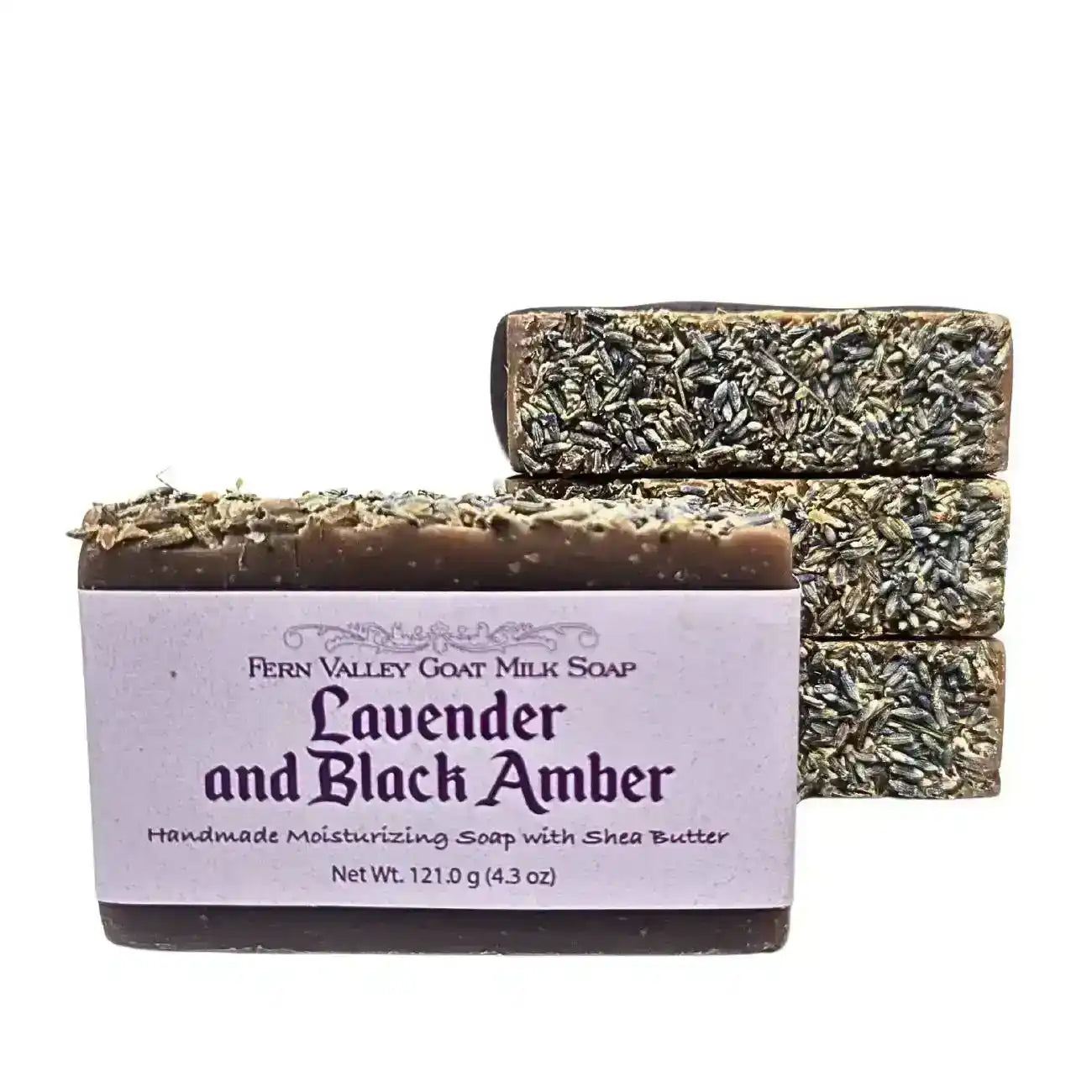 Lavender and Black Amber handmade goat milk soap bars with shea butter, moisturizing natural soap