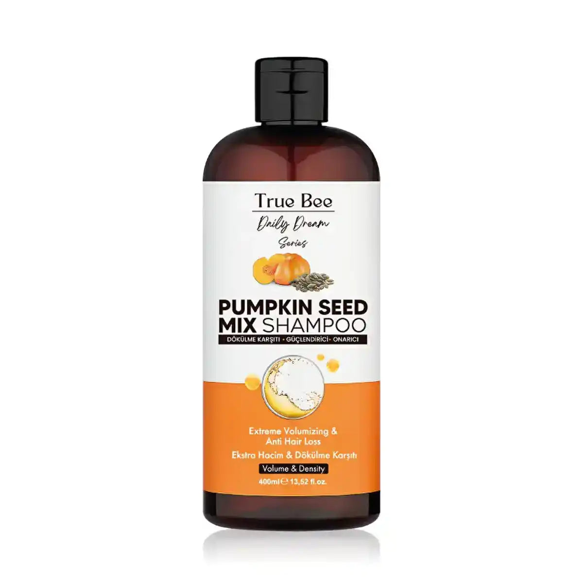True Bee Pumpkin Seed Mix Shampoo for volume & anti hair loss, 400ml bottle with natural ingredients