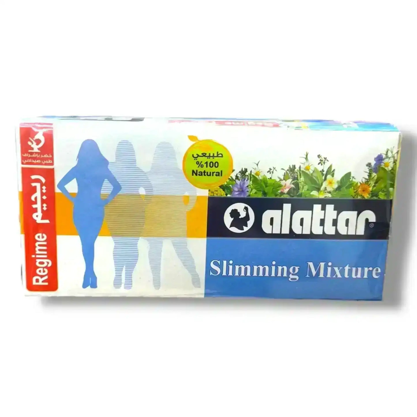 Alattar Slimming Mixture tea box with herbal design and 100% natural label