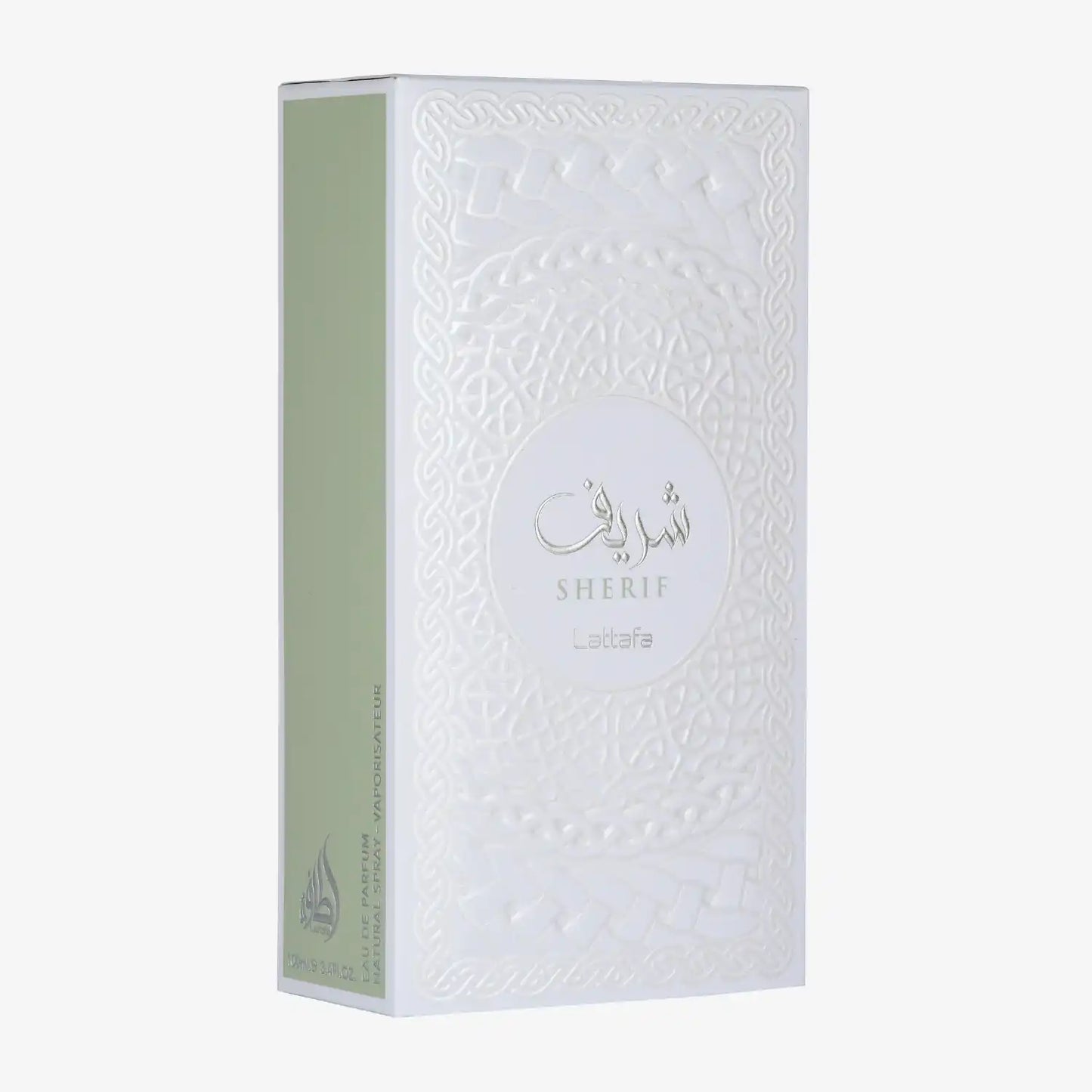 Sherif Lattafa perfume box with embossed white design and Arabic calligraphy