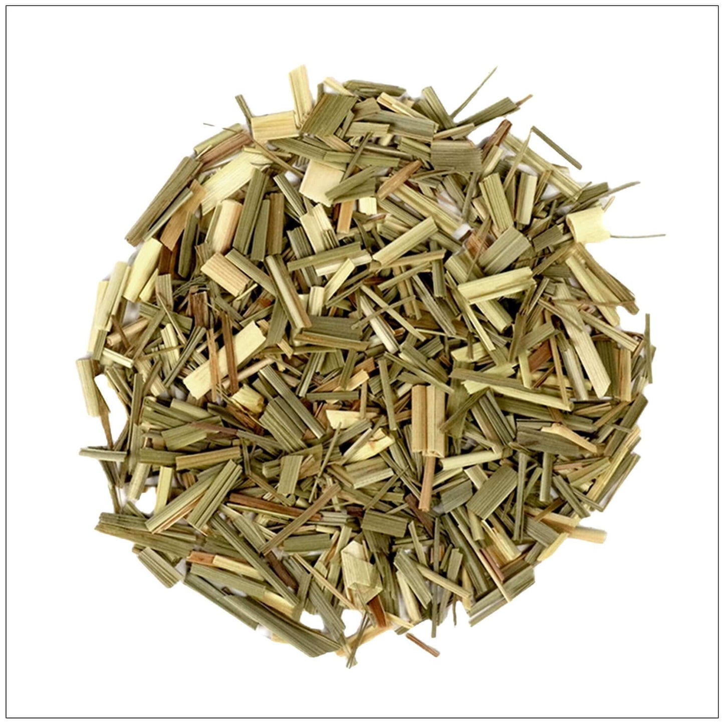 Dried lemongrass herb pieces on a white background