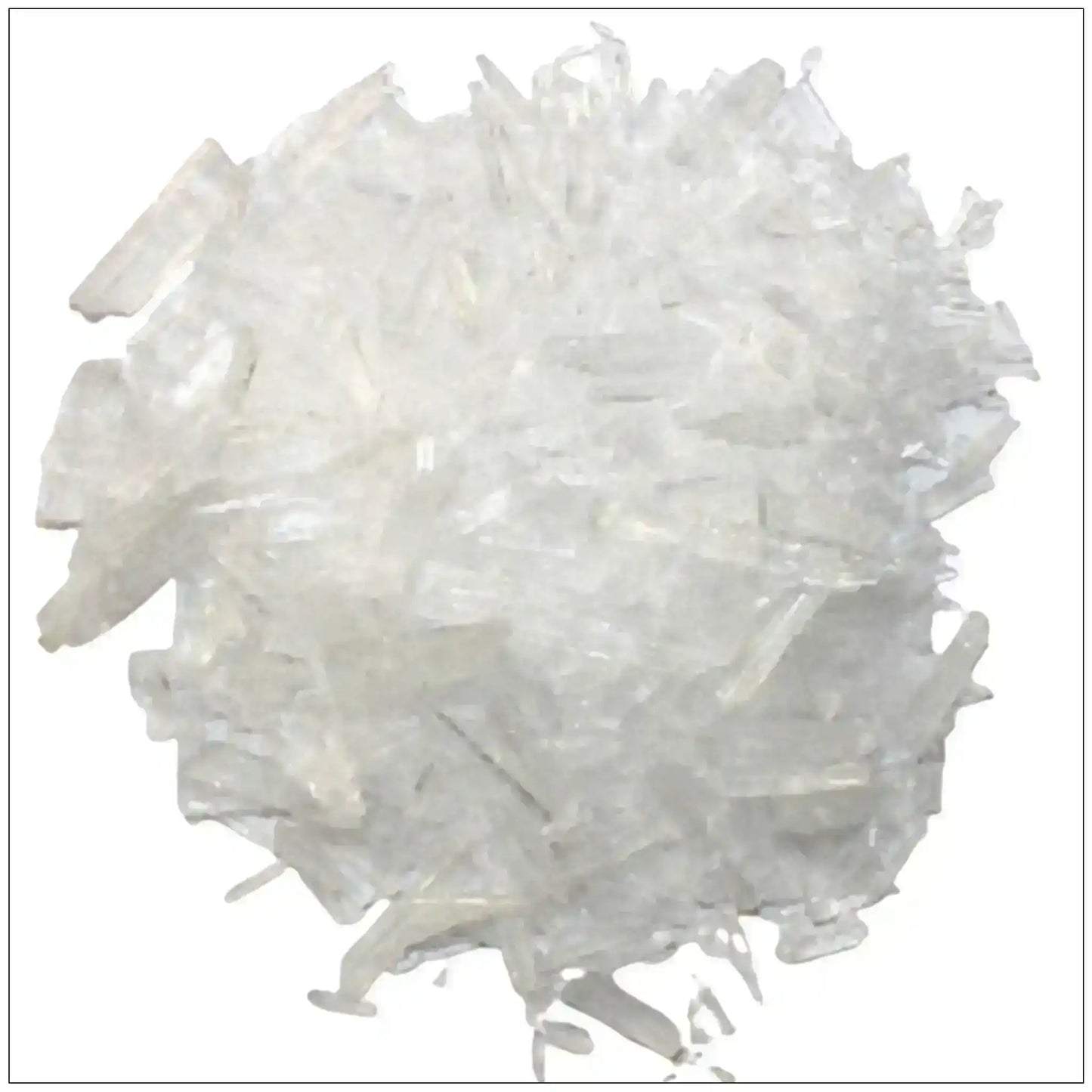 Pile of natural menthol crystals with white, translucent appearance