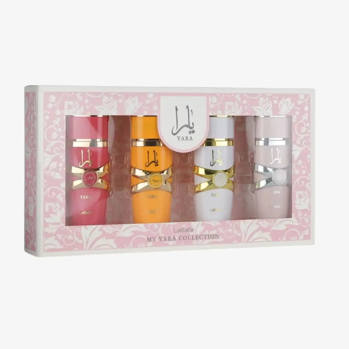 My Yara Collection perfume gift set with four colorful bottles in decorative box