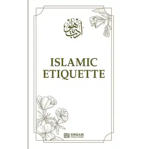 Islamic Etiquette book cover with floral designs and Arabic calligraphy, published by Erkam Publications