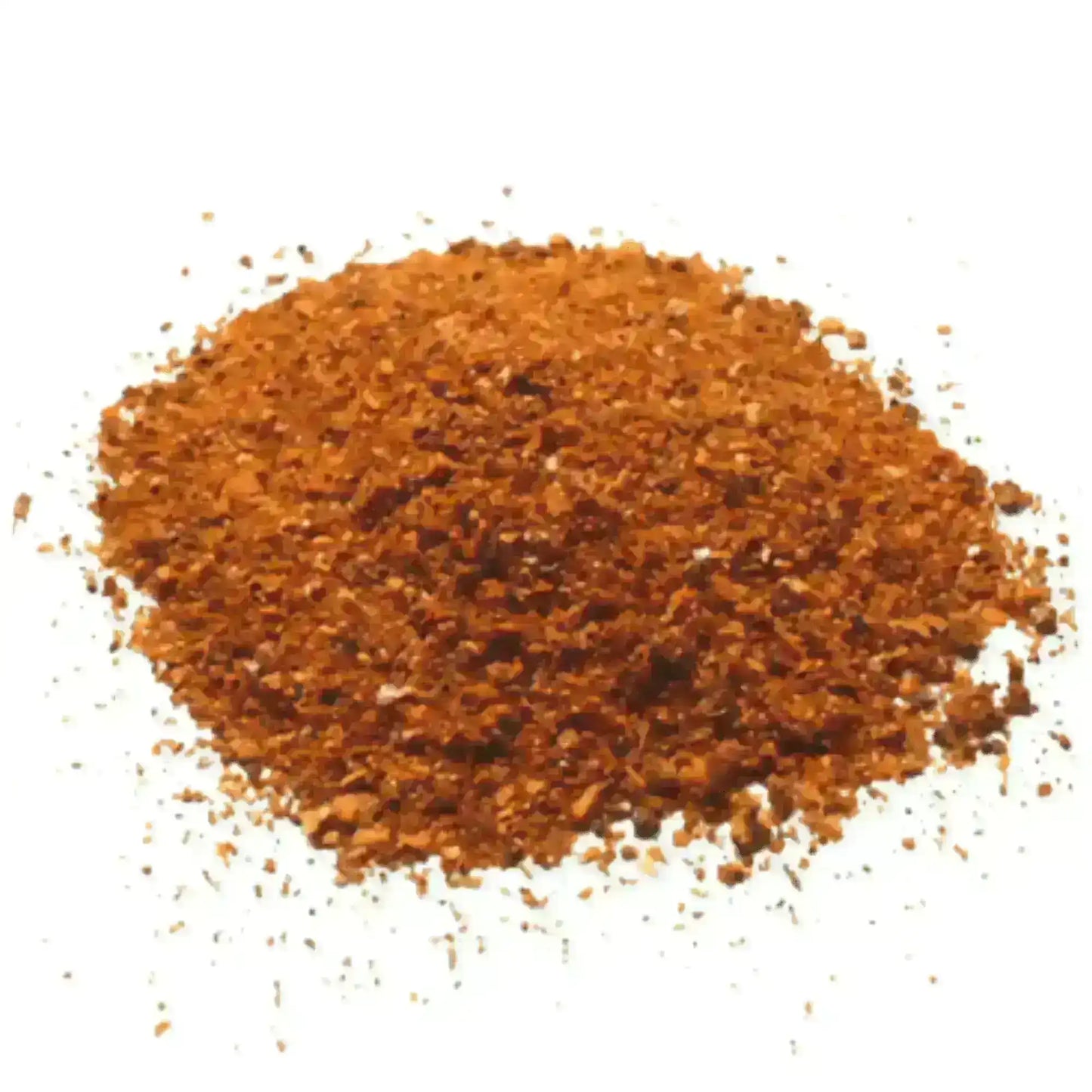 Pile of premium pastrami spices blend on a white background, finely ground.