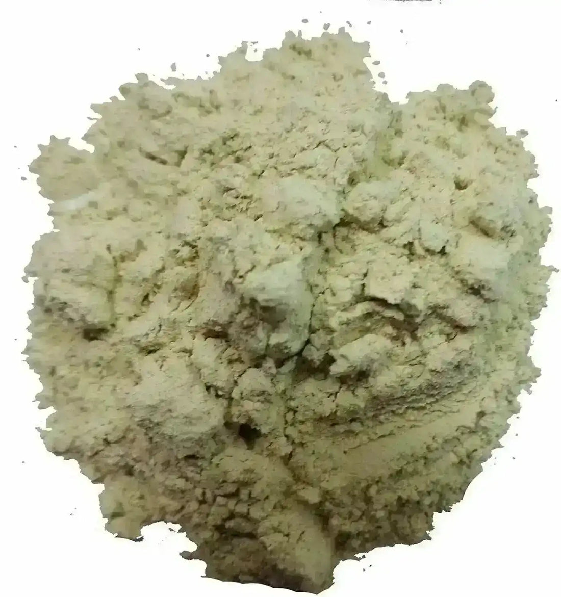 Light beige powder, Middle Eastern herb or spice, close-up on white background