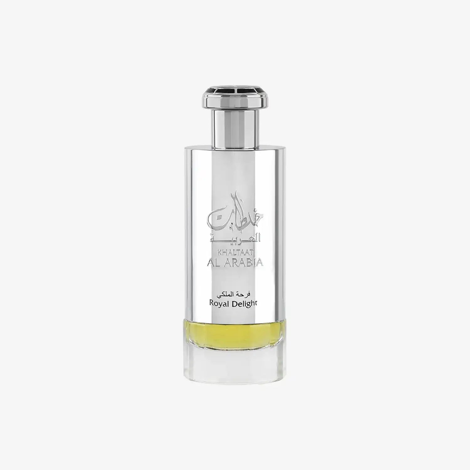 Khaltaat Al Arabia Royal Delight perfume bottle with clear liquid on white background