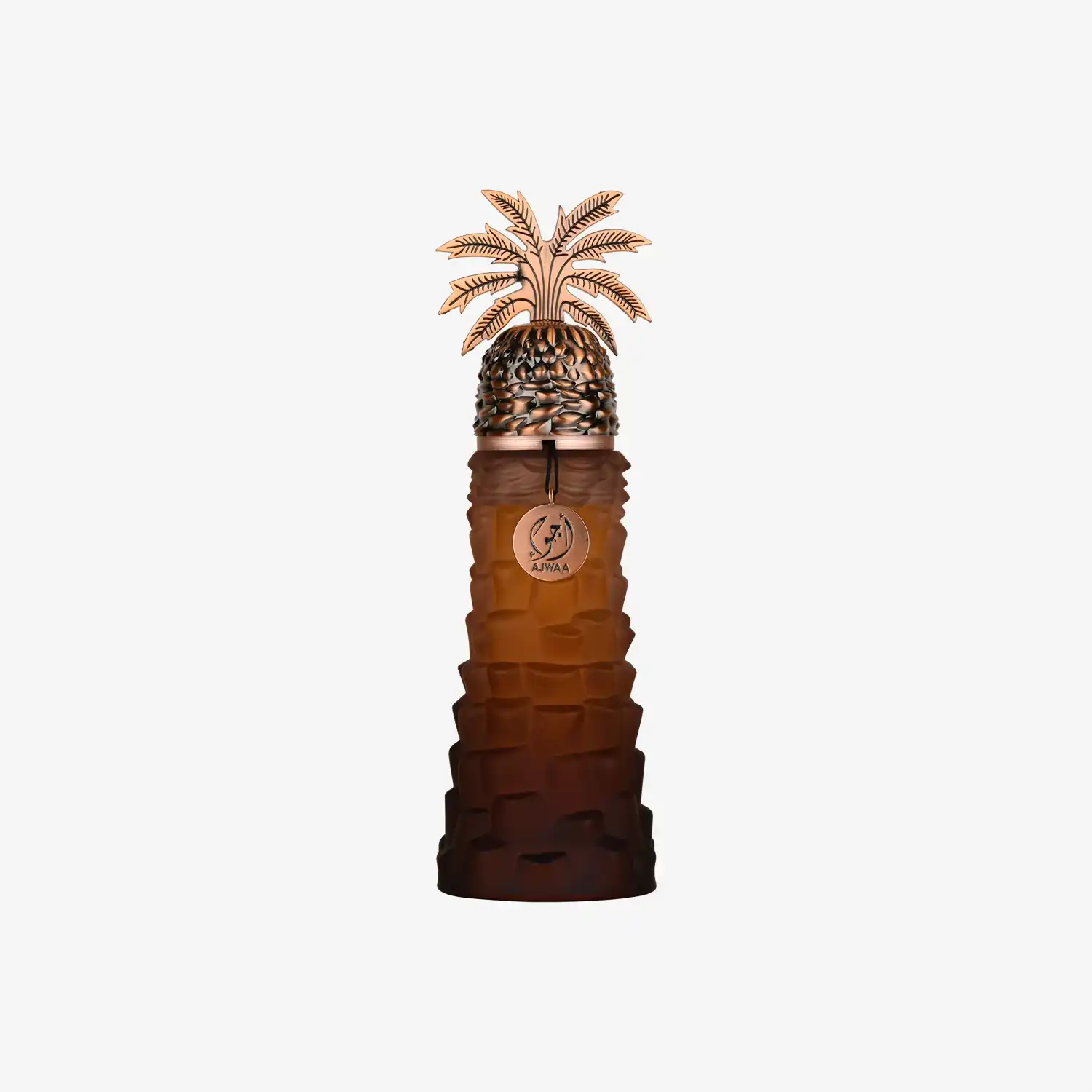 Brown bottle with palm tree cap, Middle Eastern palm design, isolated on white background