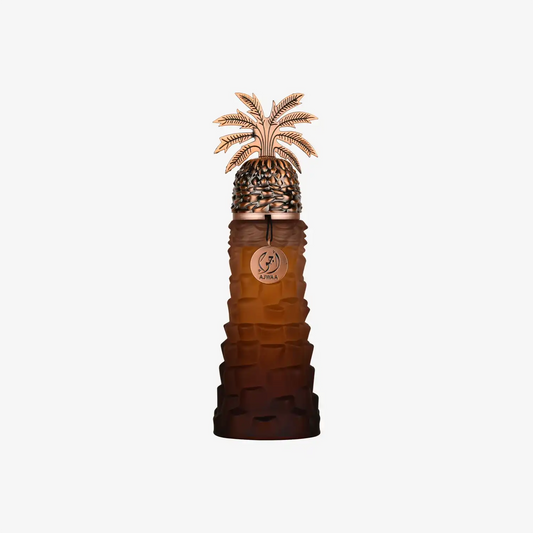 Brown bottle with palm tree cap, Middle Eastern palm design, isolated on white background