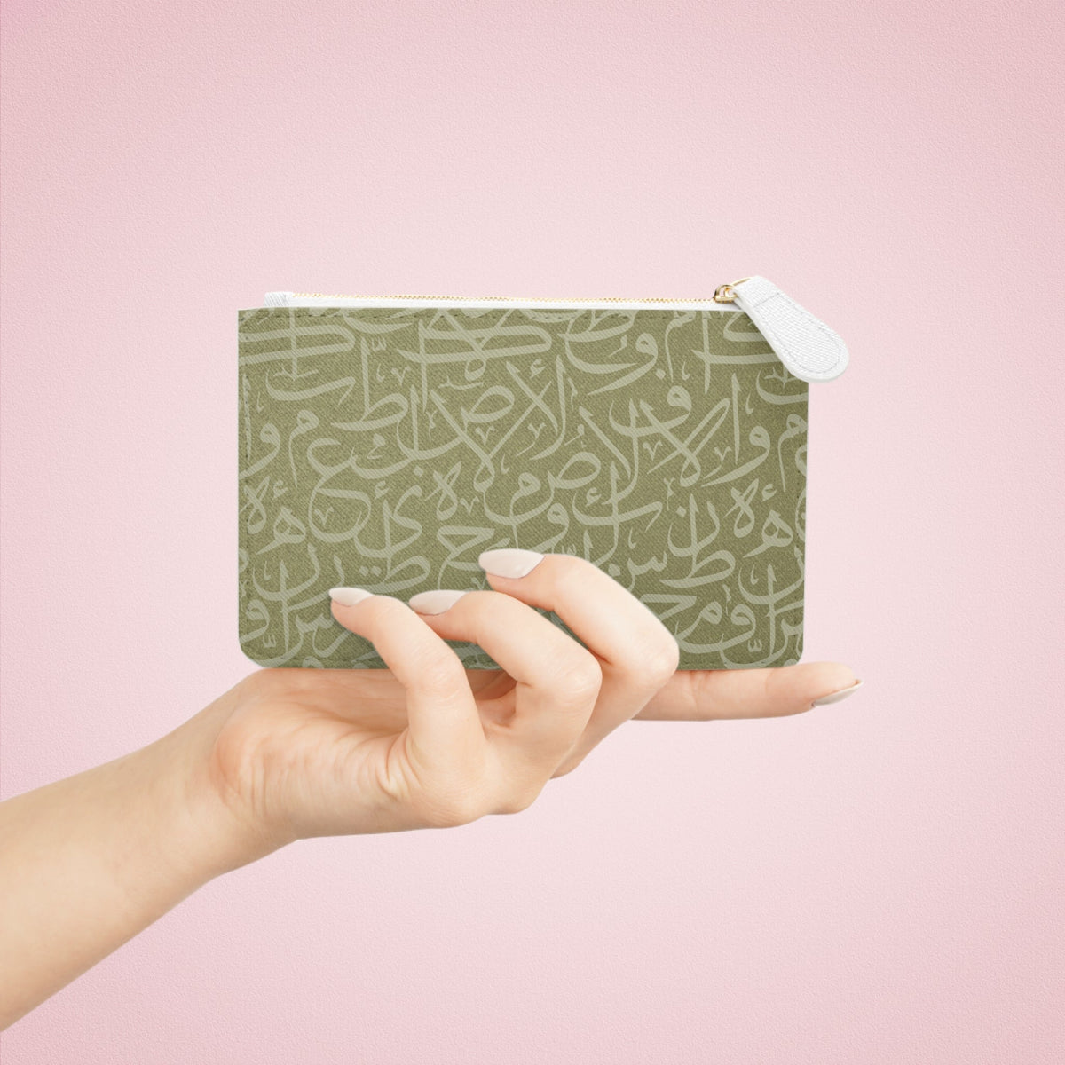 Olive Green Arabic Letters Mini Clutch Bag