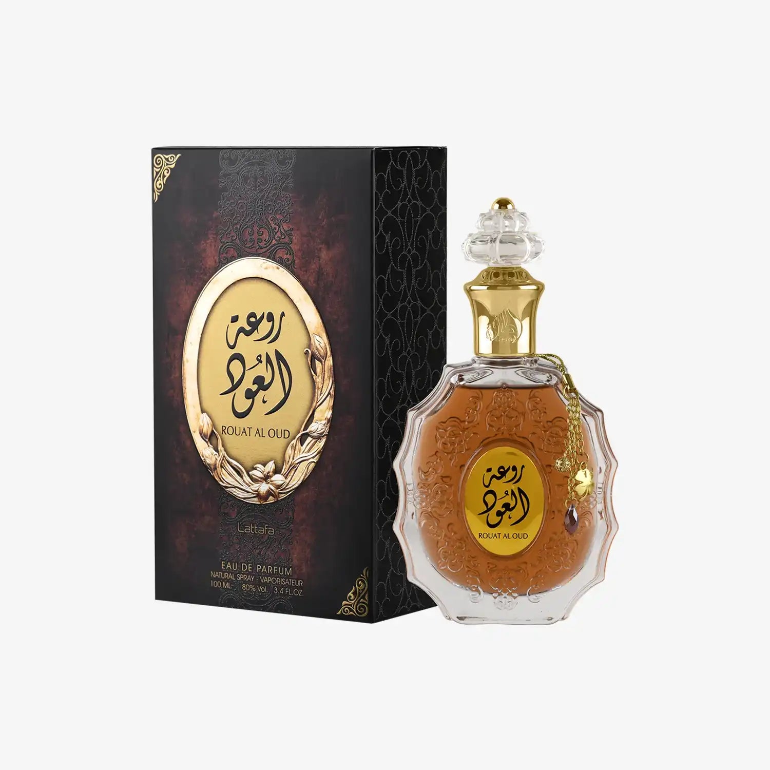 Rouat Al Oud perfume bottle with ornate packaging, Middle Eastern fragrance, 100ml