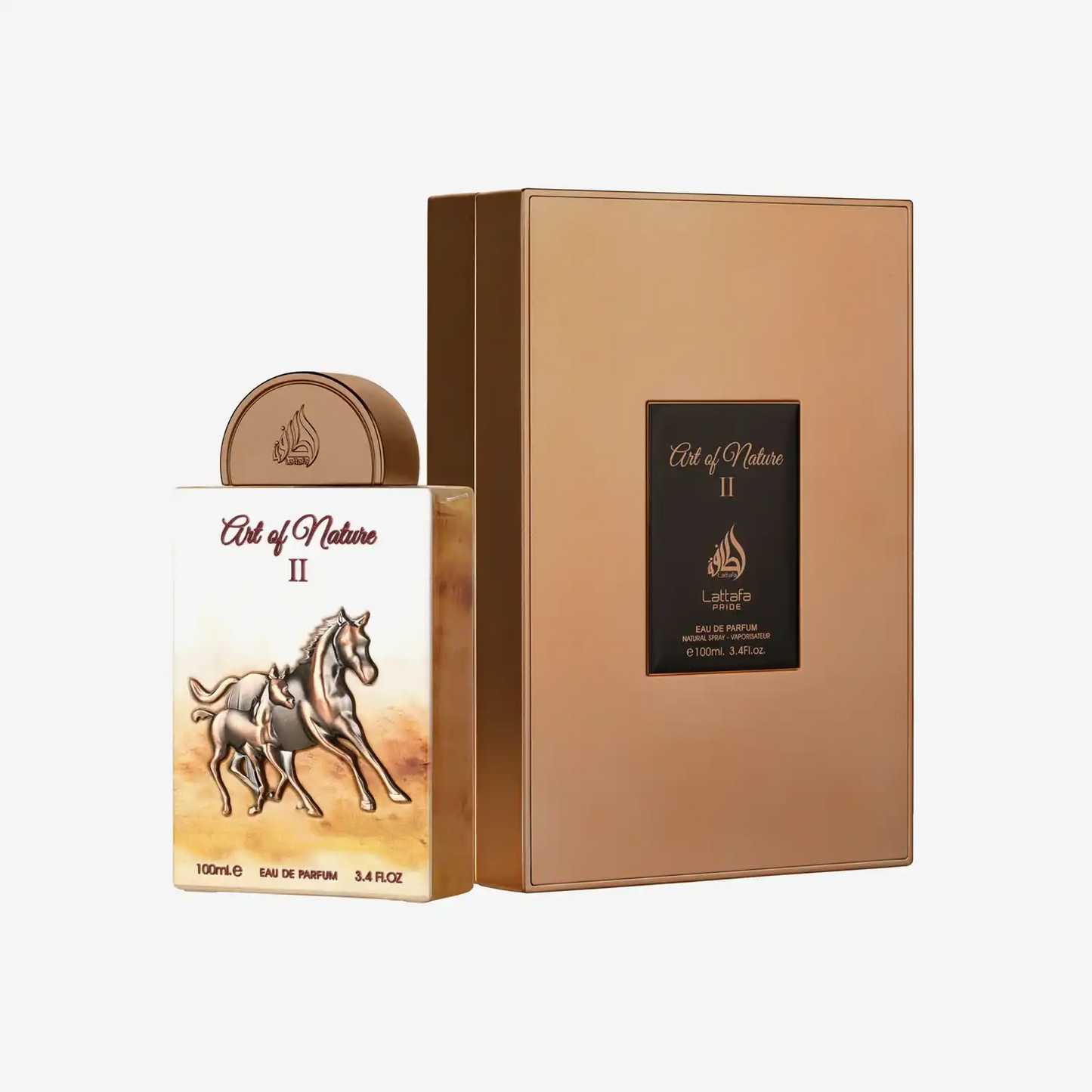 Art of Nature II perfume bottle and box with horse illustration, Middle Eastern fragrance