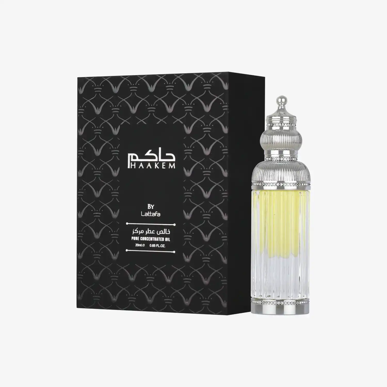 Lattafa Haakem pure concentrated oil in decorative bottle with black patterned box