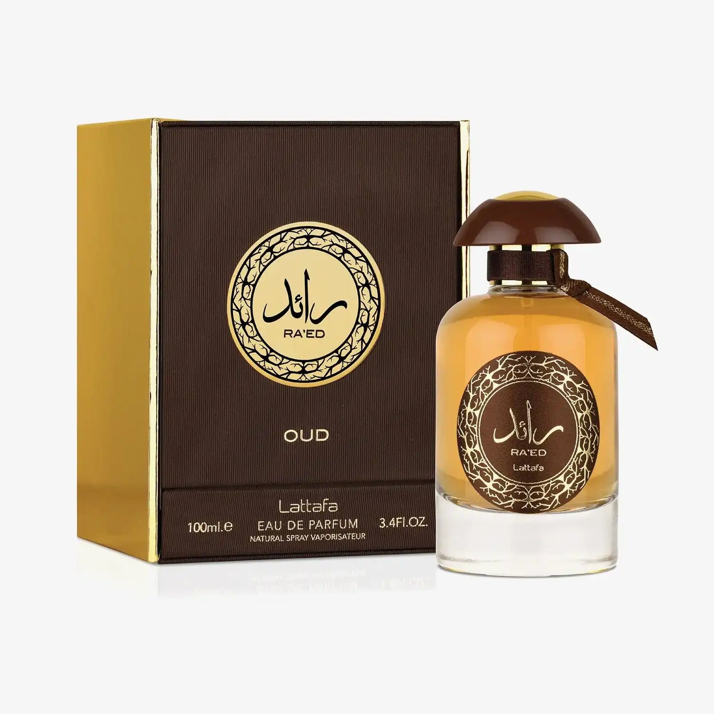 Lattafa Ra'ed Oud eau de parfum bottle and box, Middle Eastern fragrance, 100ml