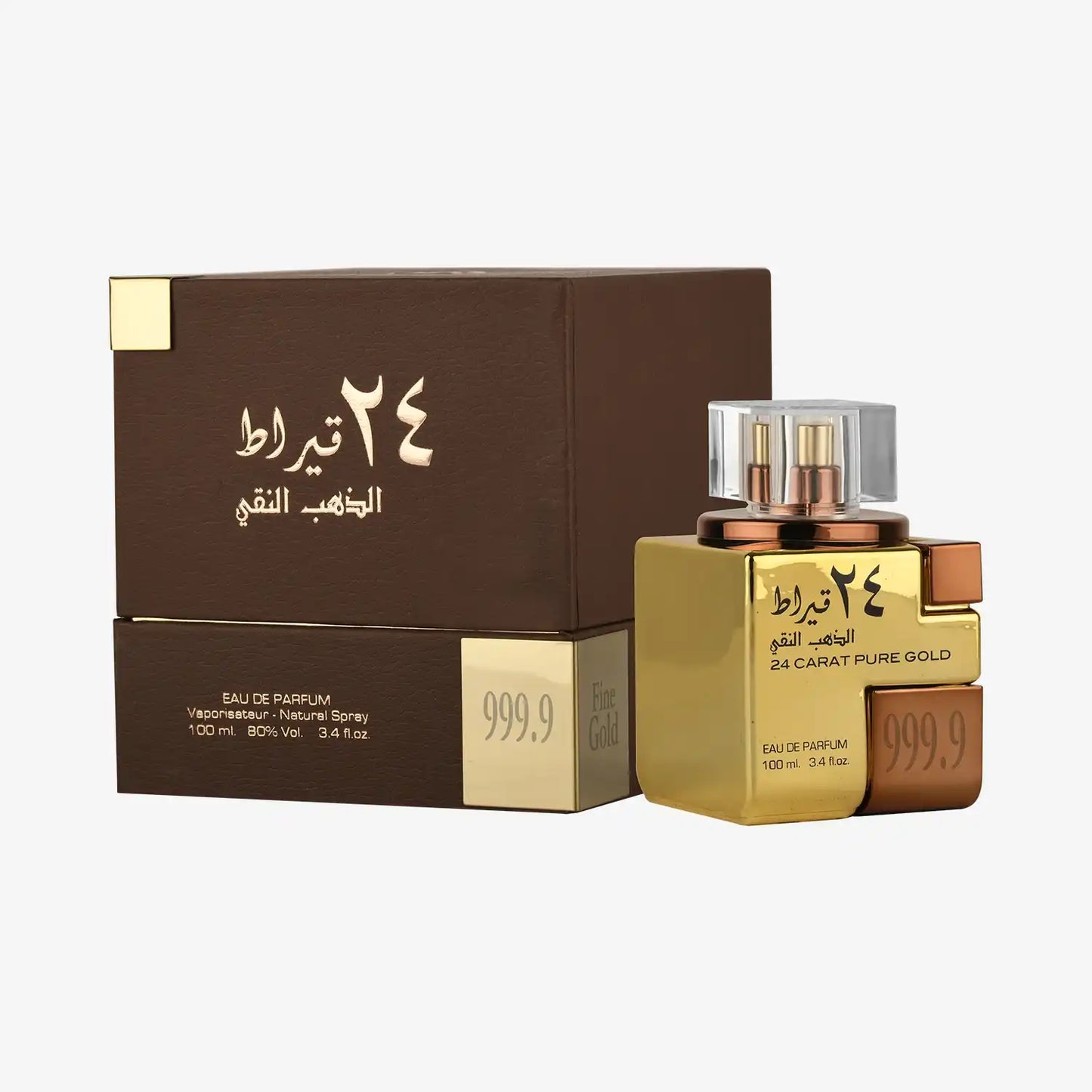 24 carat pure gold perfume bottle with brown and gold packaging, Middle Eastern fragrance