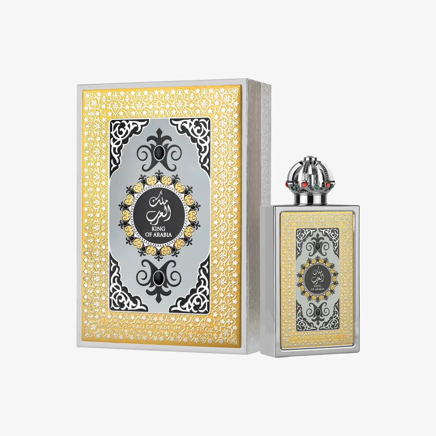 King of Arabia perfume bottle and ornate gold-accented box with Middle Eastern design