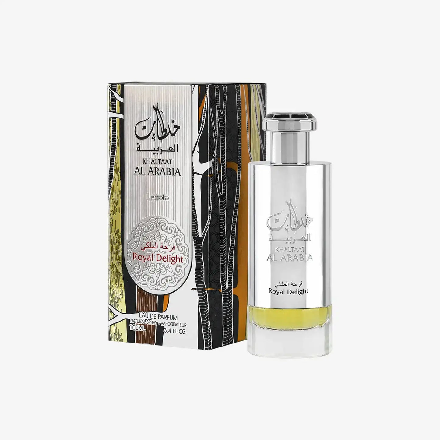 Khaltaat Al Arabia Royal Delight Eau de Parfum bottle and decorative box, 100ml size.