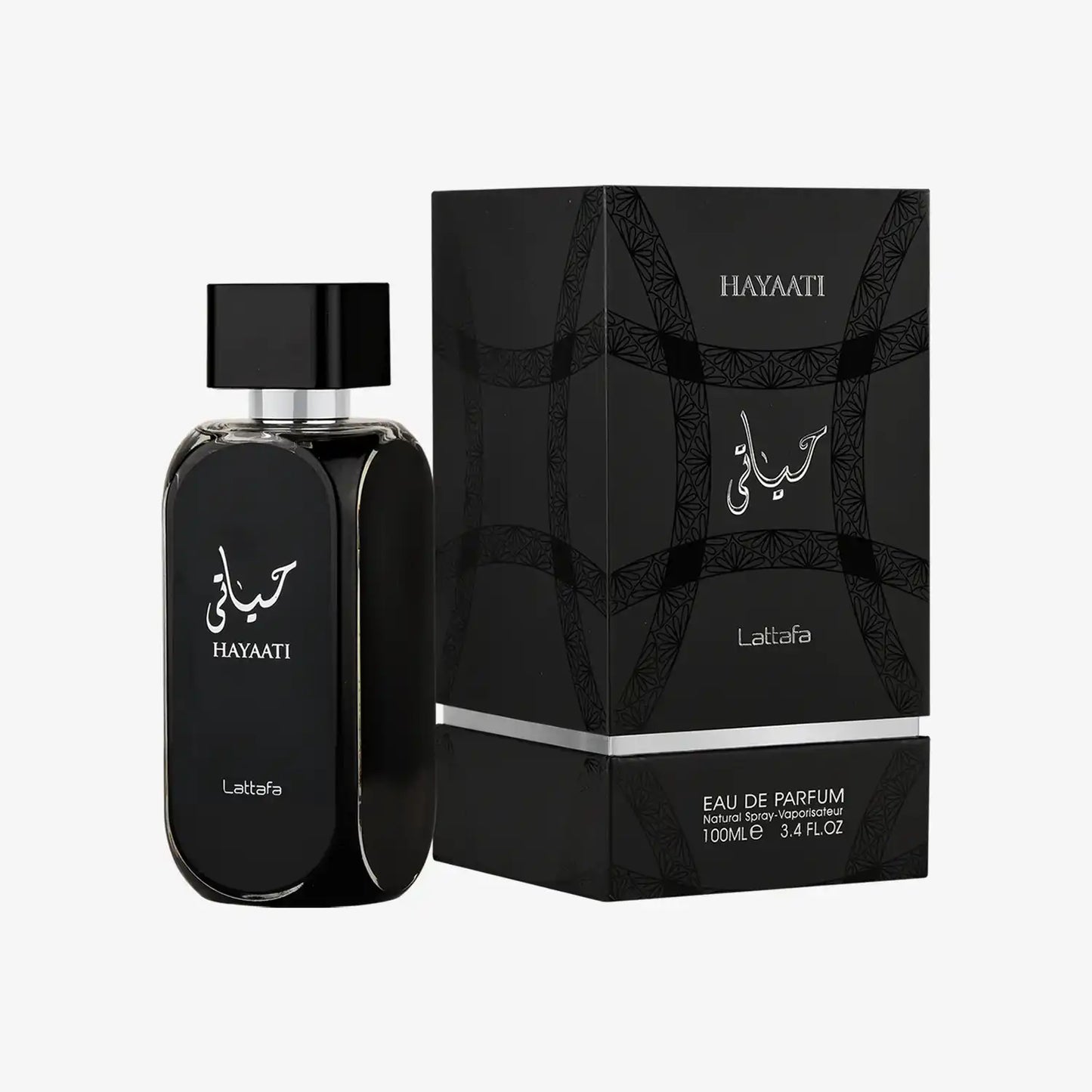 Lattafa Hayaati Eau de Parfum 100ml black bottle and box, Middle Eastern fragrance