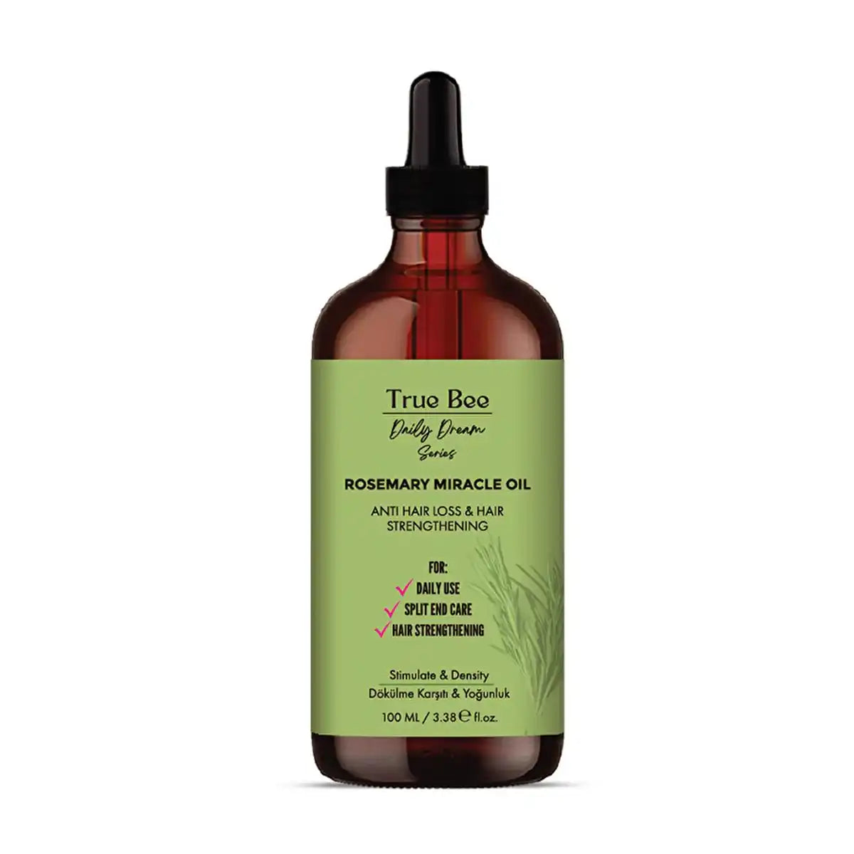 True Bee Rosemary Miracle Oil for anti hair loss & strengthening, 100ml dropper bottle