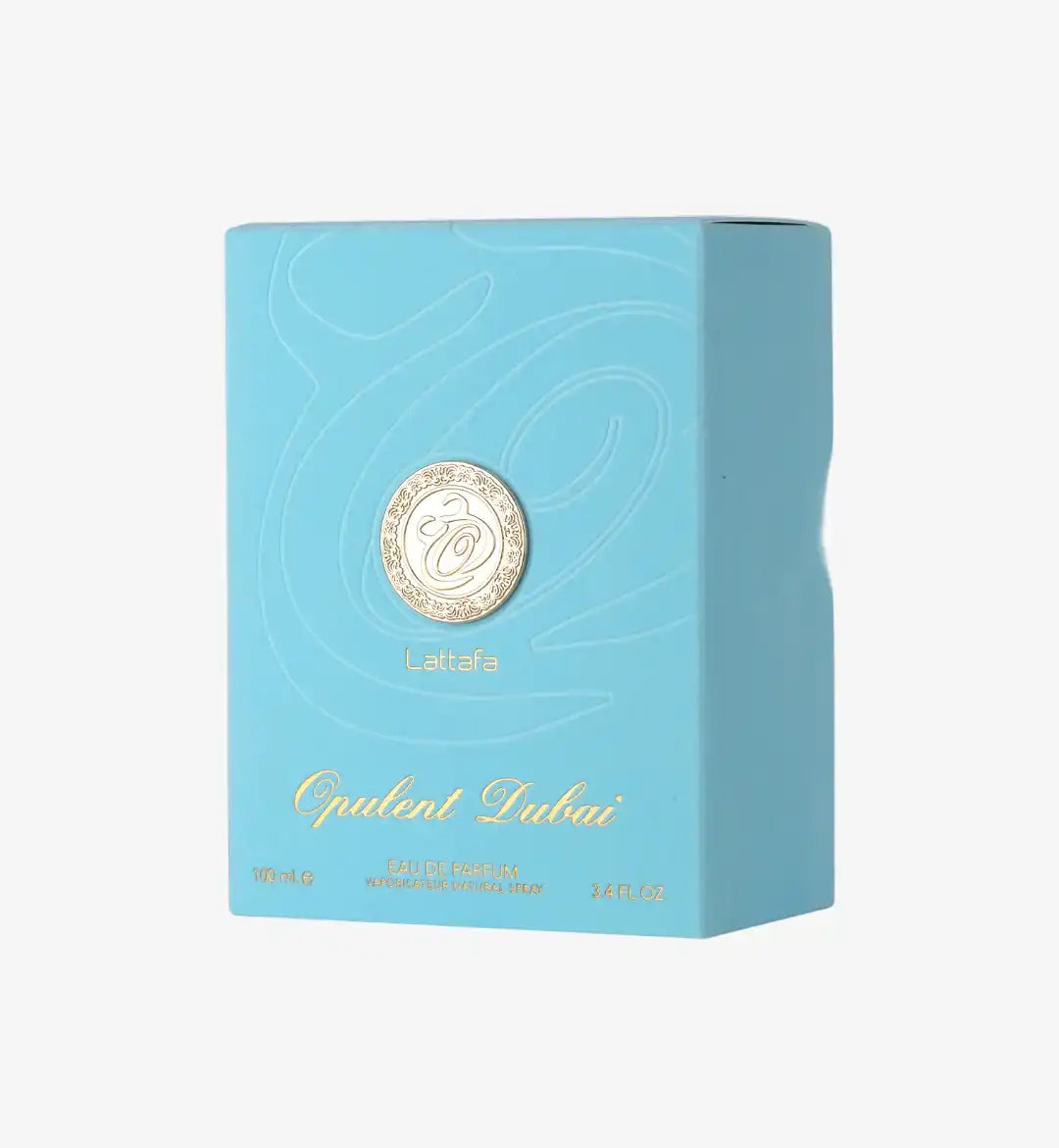 Lattafa Opulent Dubai Eau de Parfum blue and gold box, Middle Eastern fragrance packaging