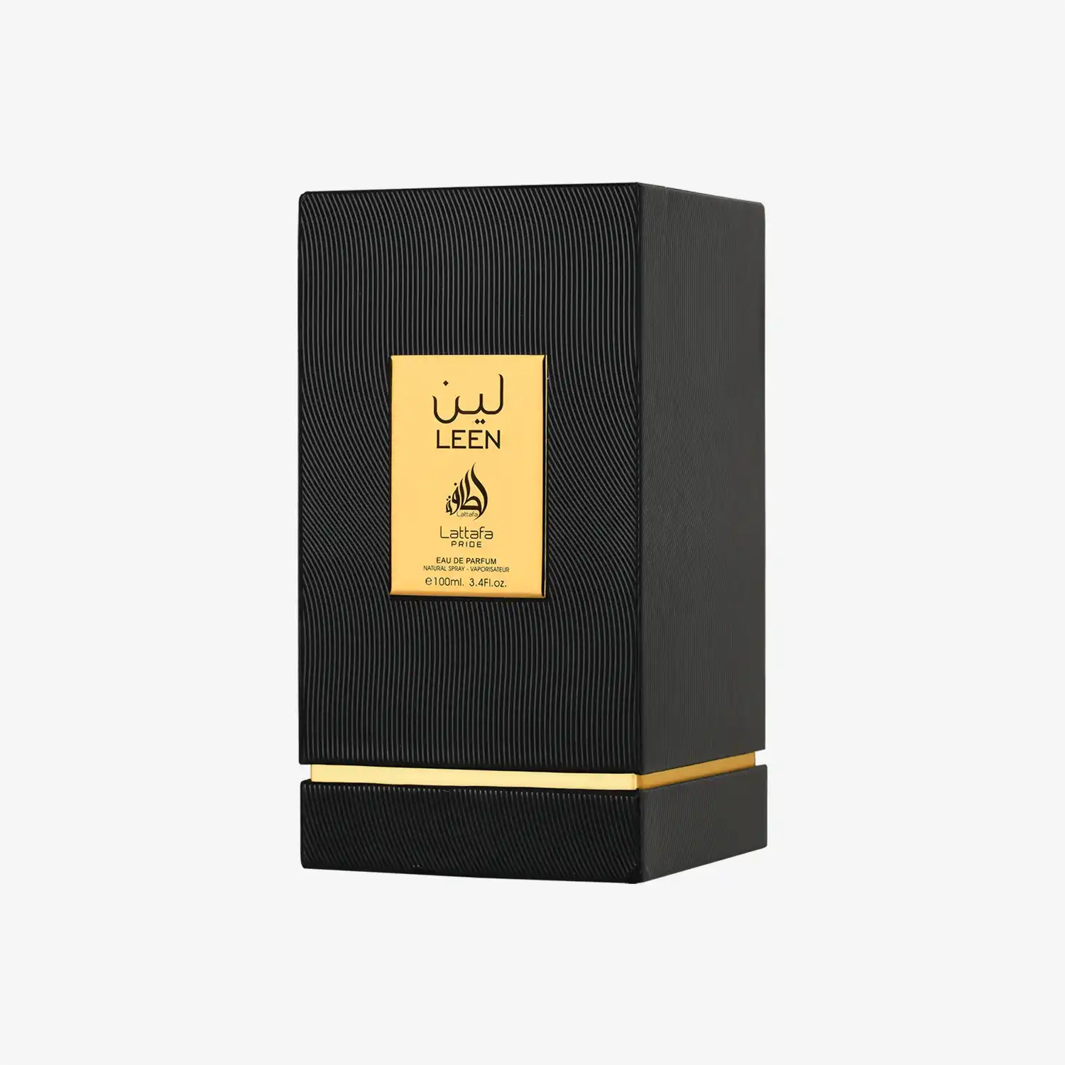 Black and gold box of Lattafa Leen Eau de Parfum Middle Eastern perfume 100ml
