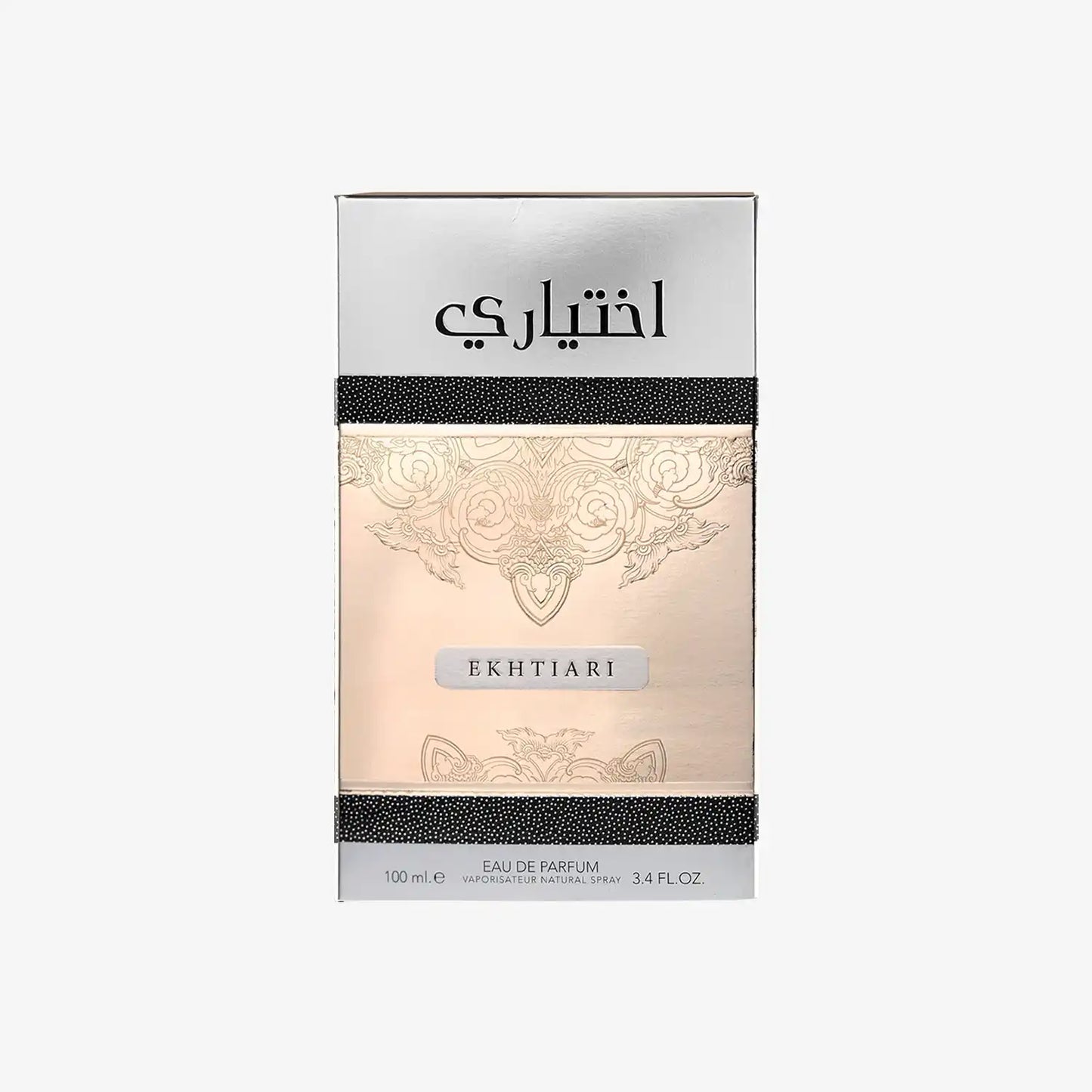 Ekhtiari Eau de Parfum 100ml perfume box with Middle Eastern design and Arabic script