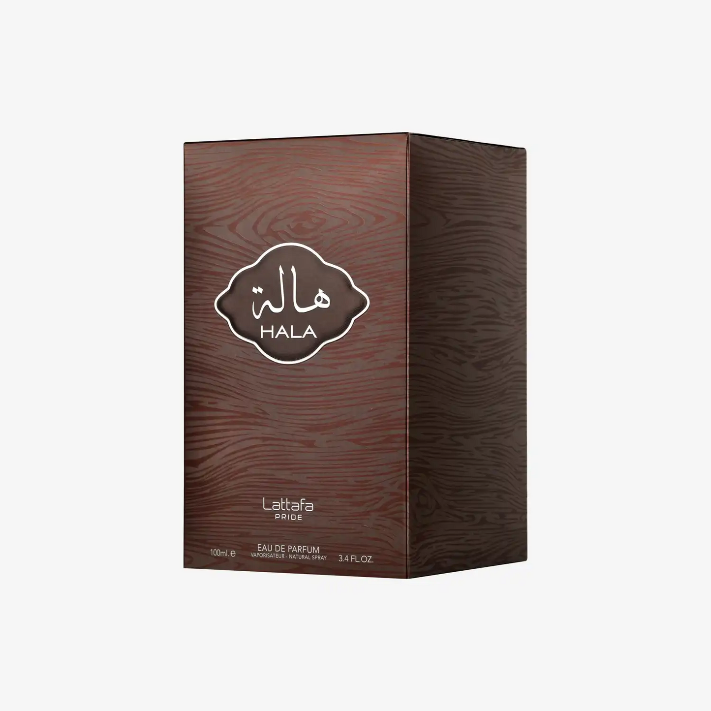 Lattafa Hala eau de parfum box with wood grain design, 100ml Middle Eastern fragrance