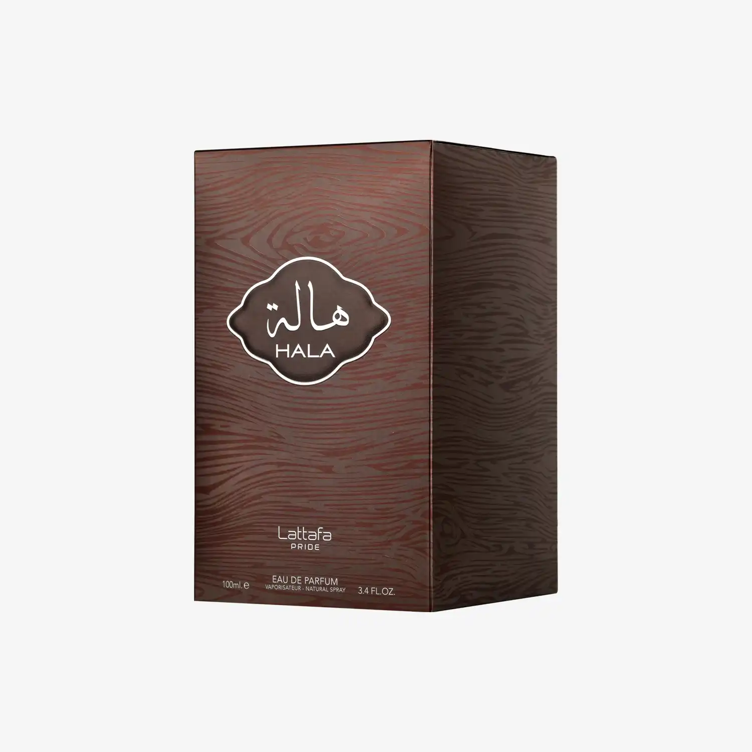 Lattafa Hala eau de parfum box with wood grain design, 100ml Middle Eastern fragrance
