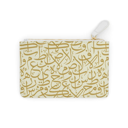 Beige and Gold Arabic Letters Mini Clutch Bag