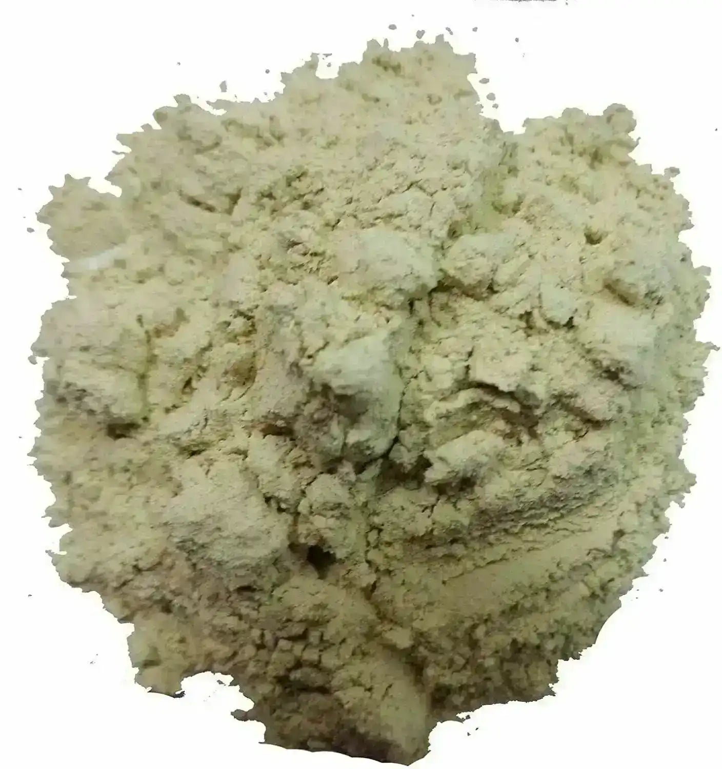 Light beige herbal powder with a fine and crumbly texture isolated on white background