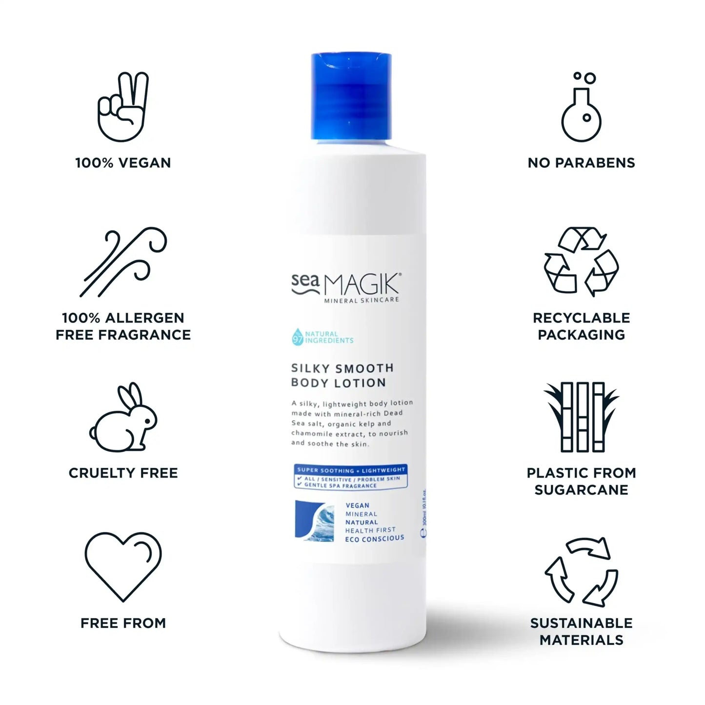 Silky Smooth Body Lotion with Dead Sea Salt, Vegan, Cruelty-Free, and Eco-Conscious Packaging