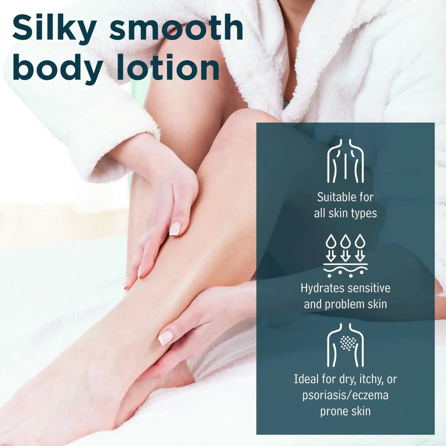 Silky smooth body lotion for all skin types, hydrates dry, itchy, or eczema-prone skin
