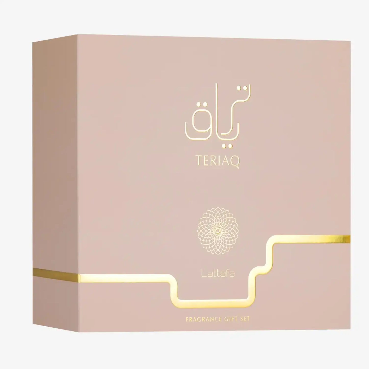 Lattafa TeriAQ fragrance gift set box with gold accents and Arabic script