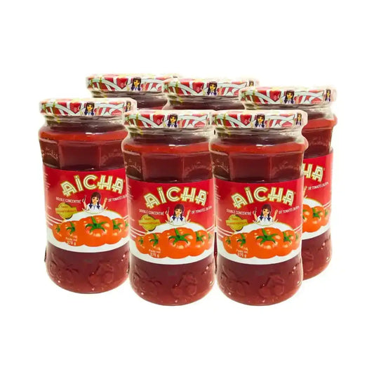 Aïcha Double Concentrate Tomato Paste 370g (13 oz) – Pack of 6 | Authentic Moroccan Tomato Paste