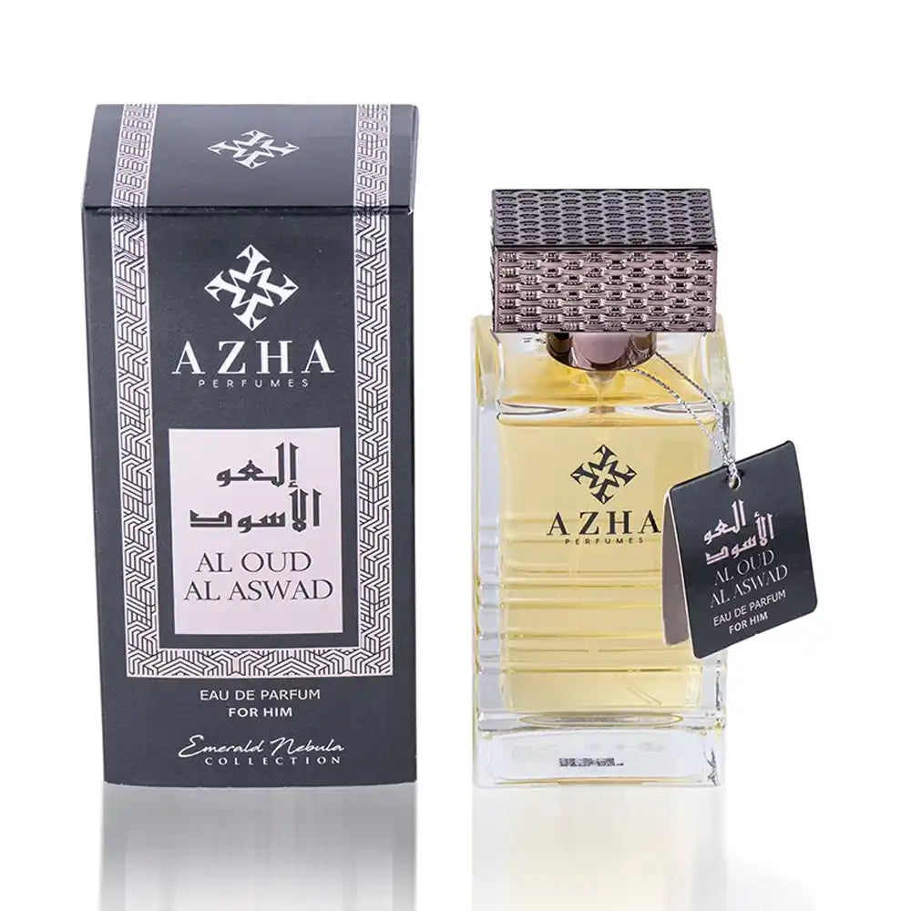 Azha Perfumes USA Al Oud Al Aswad Eau de Parfum for him with packaging