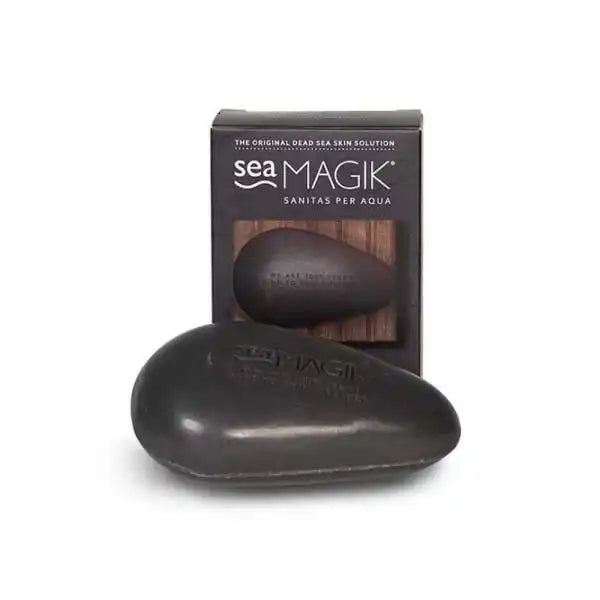 Sea Magik Dead Sea mud soap bar with packaging, natural skincare solution