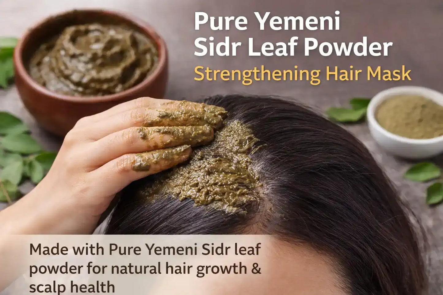 Applying pure Yemeni Sidr leaf powder hair mask for natural hair growth and scalp health