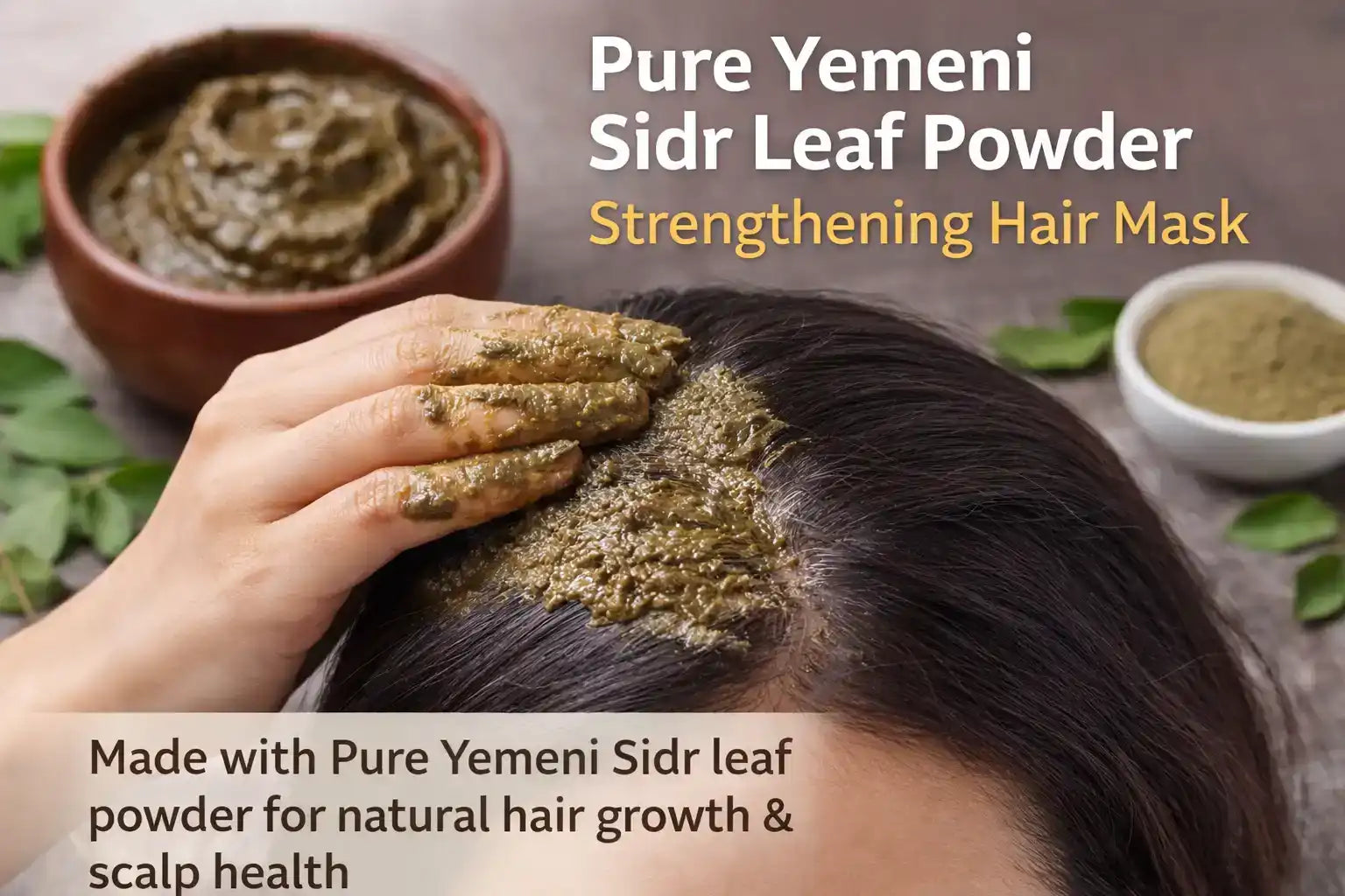 Applying pure Yemeni Sidr leaf powder hair mask for natural hair growth and scalp health