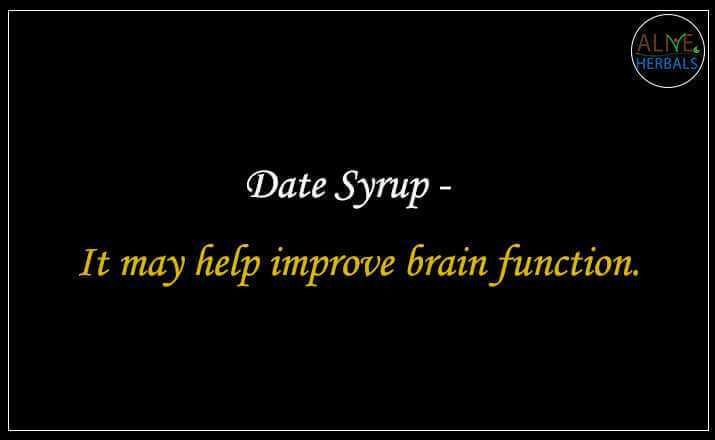 Text on black background stating date syrup may help improve brain function with Alive Herbals logo