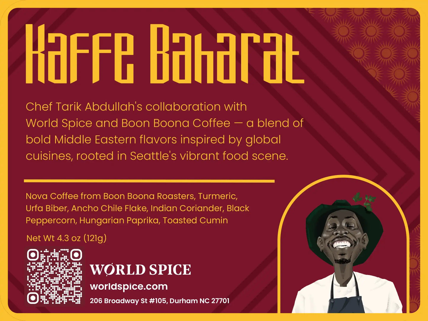 Kaffe Baharat spice blend with Middle Eastern flavors, Chef Tarik Abdullah, World Spice, Boon Boona Coffee