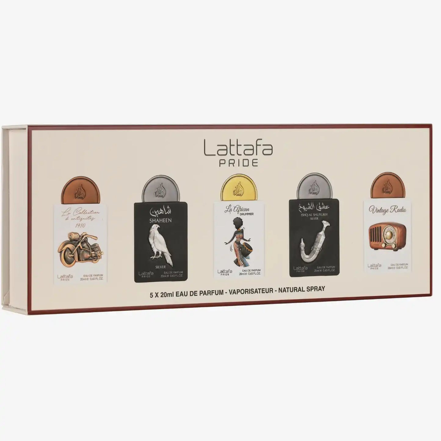 Gift set of five Lattafa Pride eau de parfum sprays in assorted bottles and designs