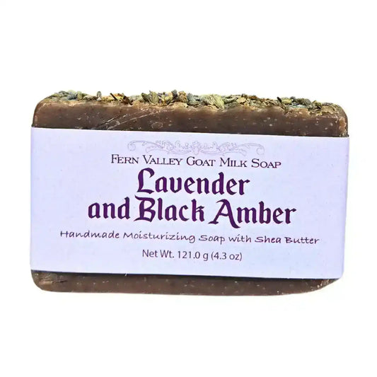 Lavender and Black Amber handmade goat milk soap bar with shea butter, moisturizing natural soap