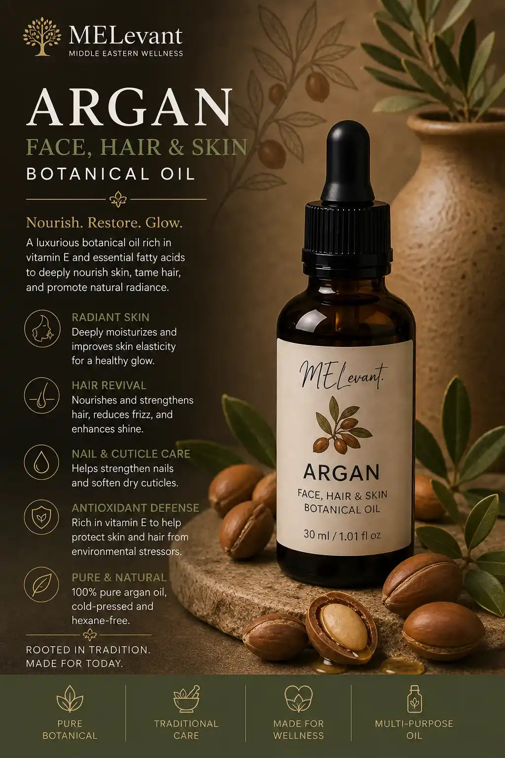 MELevant Argan Hair & Skin Softening Oil