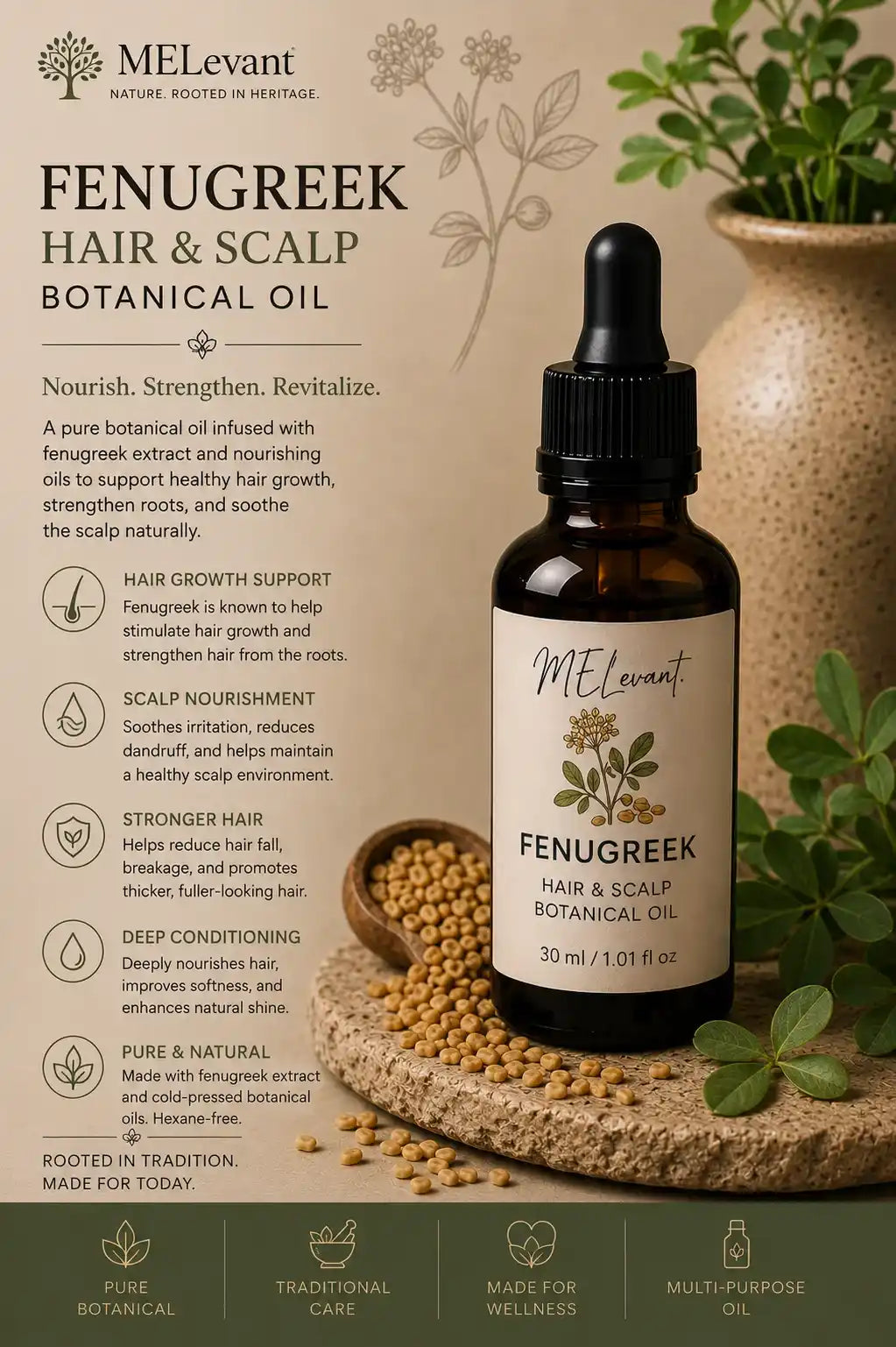 MELevant Fenugreek Hair & Scalp Botanical Oil